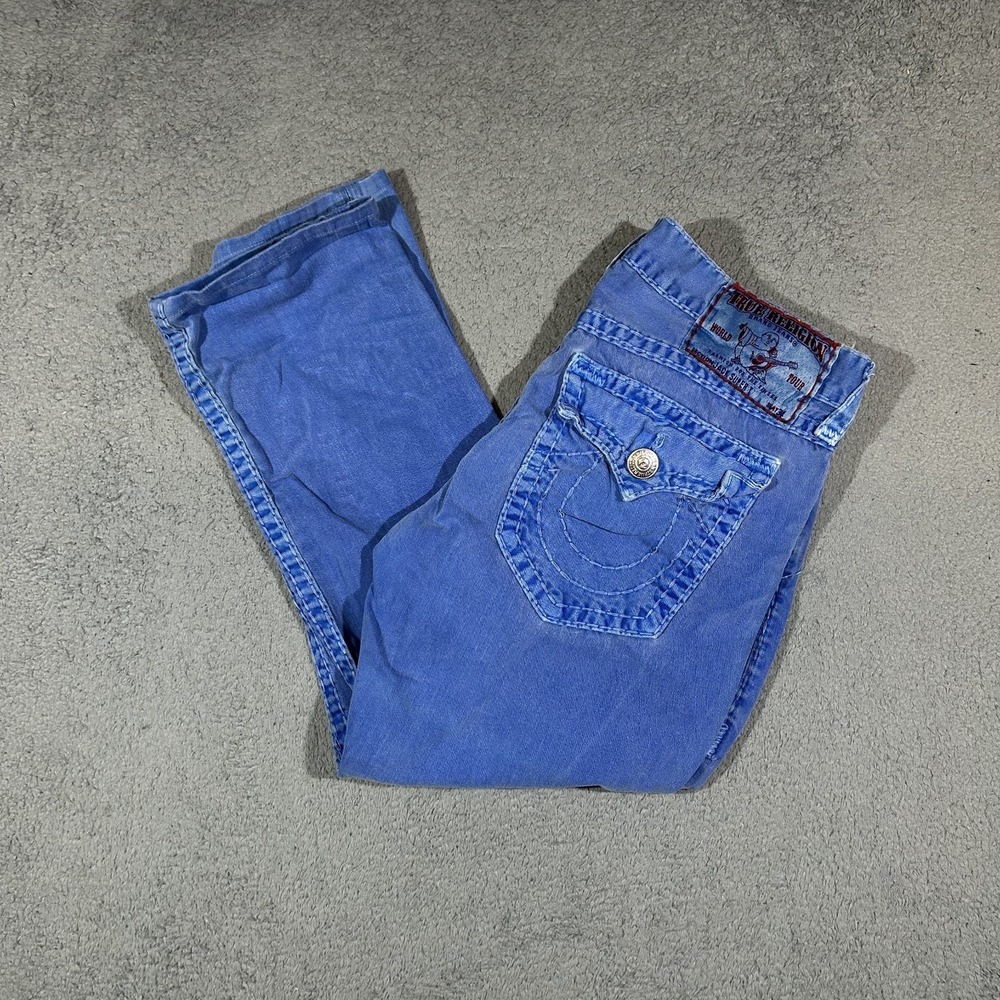 Vintage USA True Religion Jeans Men's 34 Blue Stretch Flap Pocket Denim #3758